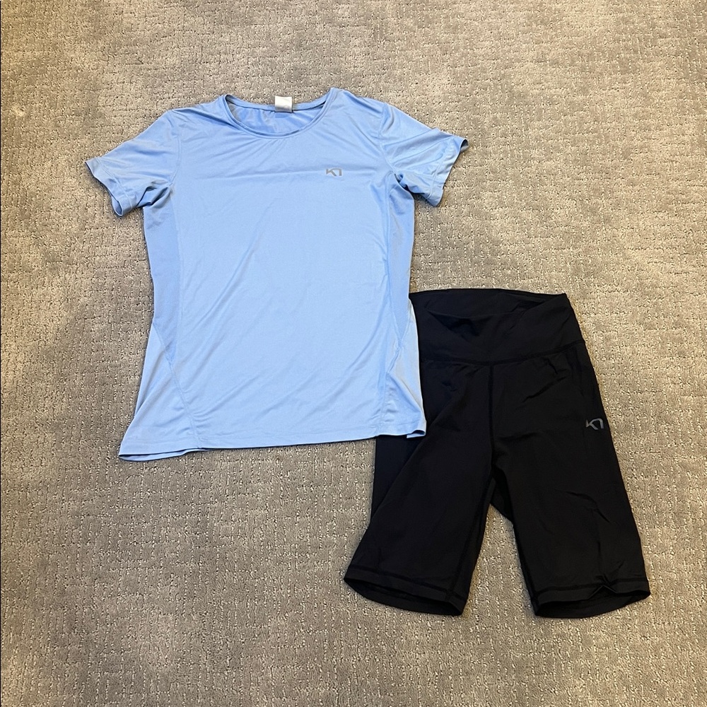 Kari Traa Iris Blue Short Sleeve Tee + Black Biker Short